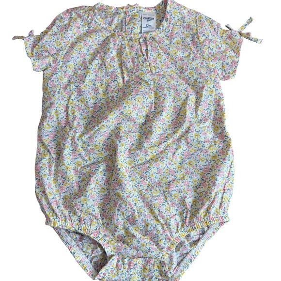 OshKosh B'gosh Other - SALE‎ OshKosh B'gosh Baby Girl 12m Floral Bubble Romper Short Sleeve Tie Sleeve